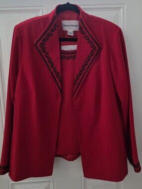 Vintage Red Embroidered Stephanie Thomas Women's Blazer And Blouse